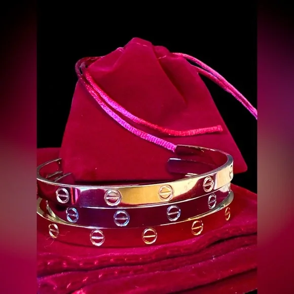 WHAT is Love Titanium Cuff Bracelet - Silver, Gold and Rose Gold 7” Adju… - Picture 3 of 9